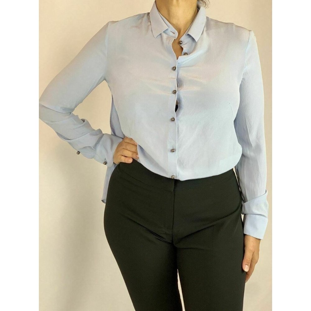 Salvatore Ferragamo Silk Light Blue Cape Button Up